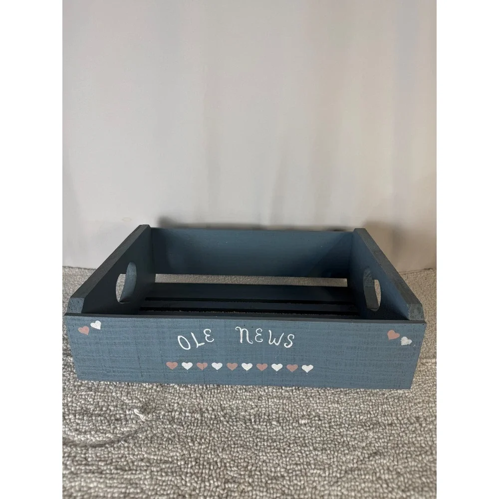Blue Wooden Crate Heart Cutouts Bunny‎  Rustic Farmhouse Storage Organizer